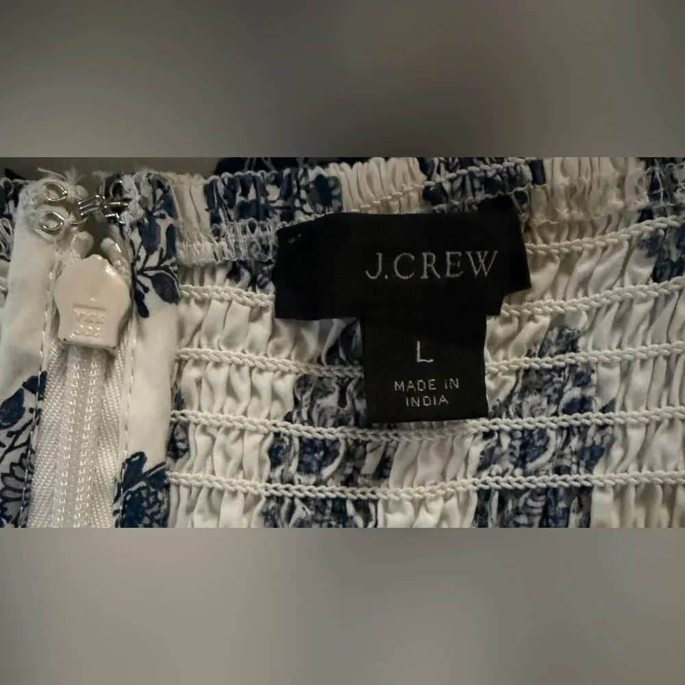 J. Crew Friday Dress in Gathered Floral Block Print  Maxi Dress - Navy Wht  - L